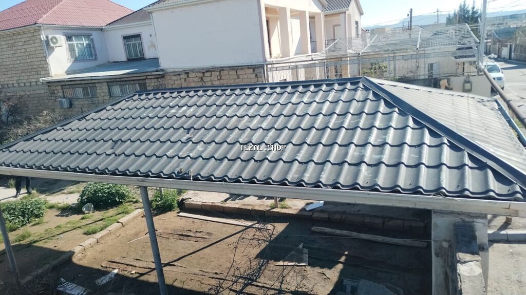 Metall kirəmit örtüklü manqalxana/eyvan dam konstruksiyası -