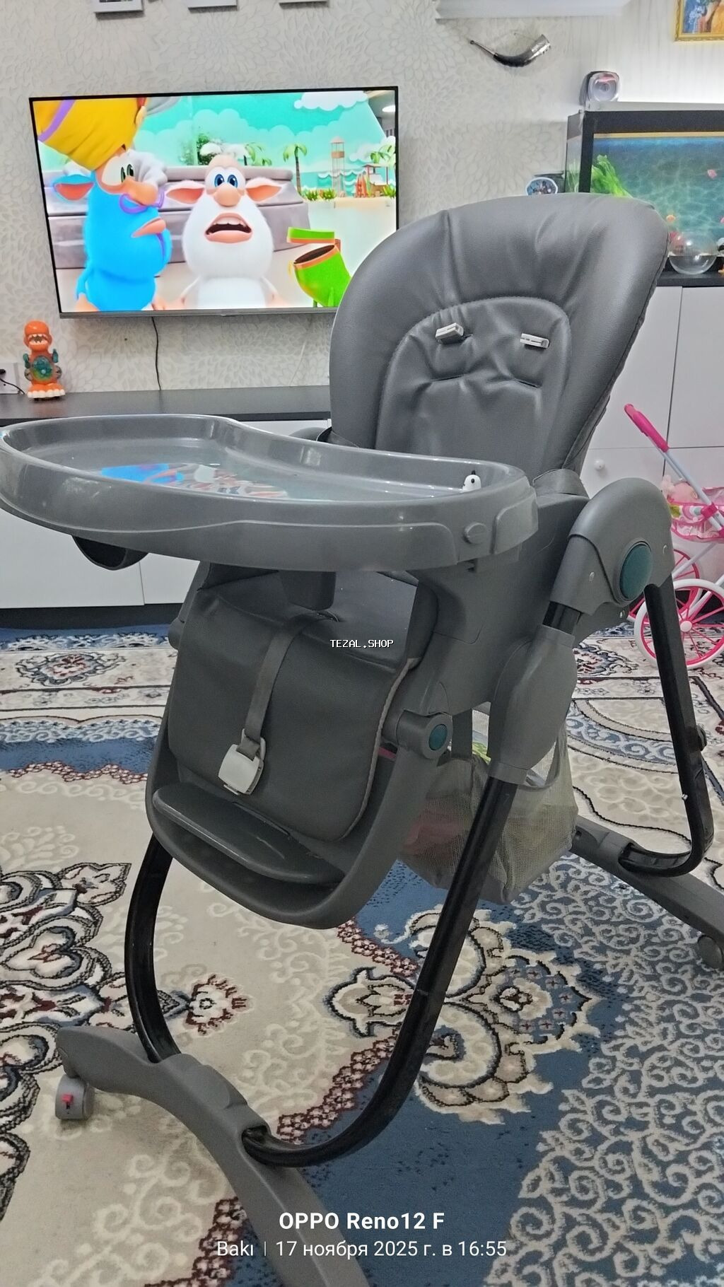 Uşaq yemək stulu – tünd boz rəng Xüsusiyyətlər: - Rahat yastıqlı