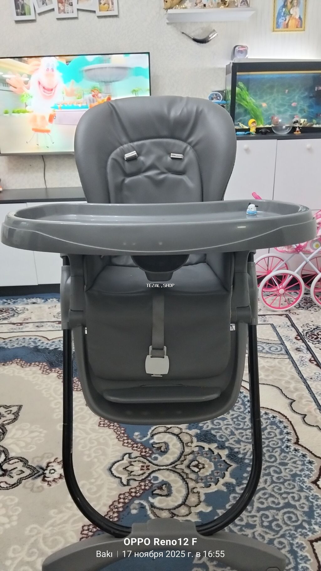 Uşaq yemək stulu – tünd boz rəng Xüsusiyyətlər: - Rahat yastıqlı - şəkil 2