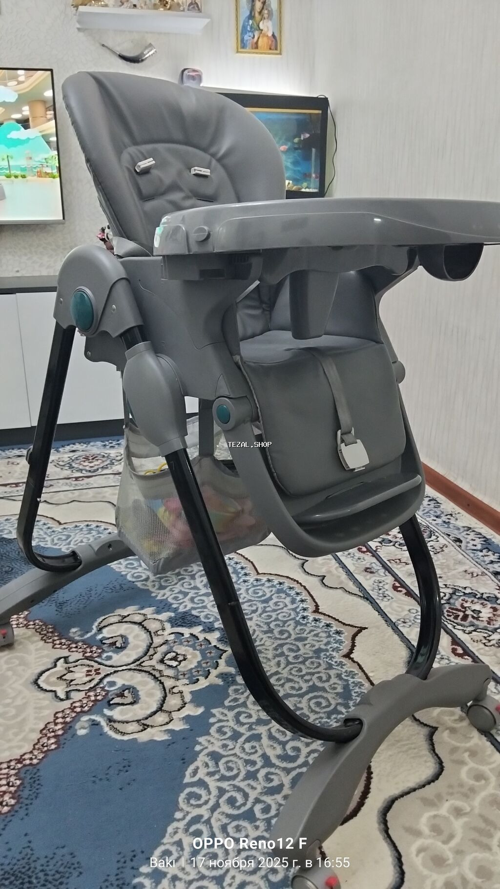 Uşaq yemək stulu – tünd boz rəng Xüsusiyyətlər: - Rahat yastıqlı - şəkil 3