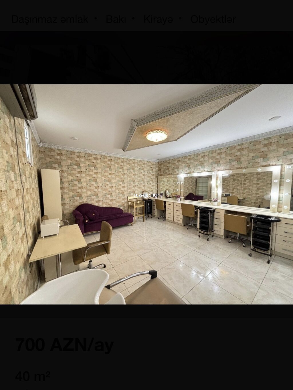 28 də yerləşən gözəllik salonu icarəyə verilir 40kvadratdir 700 azn