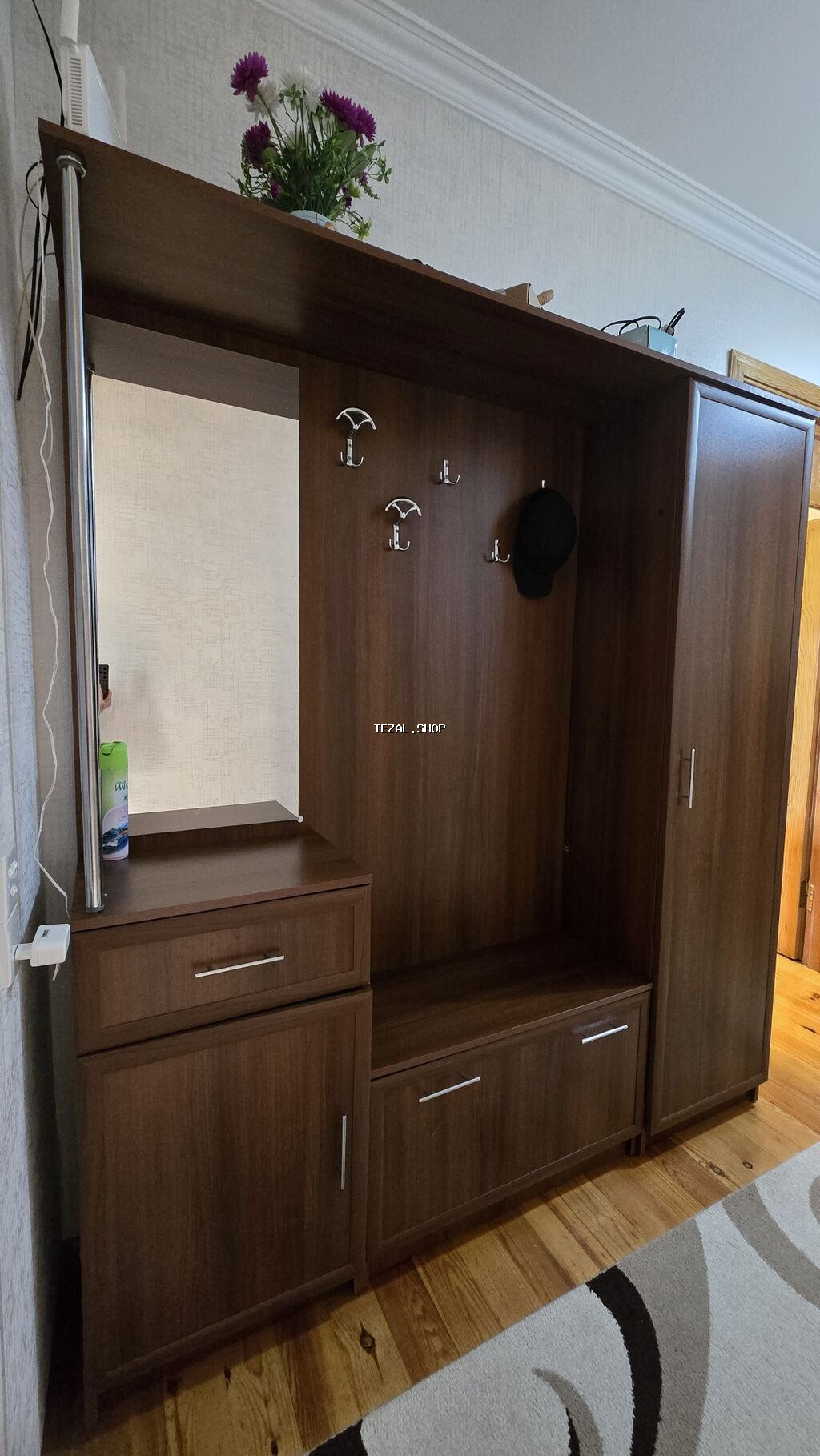 2 qapılı, Güzgülü, Qəhvəyi, Digər material, Açılan, Düz dolab - şəkil 2