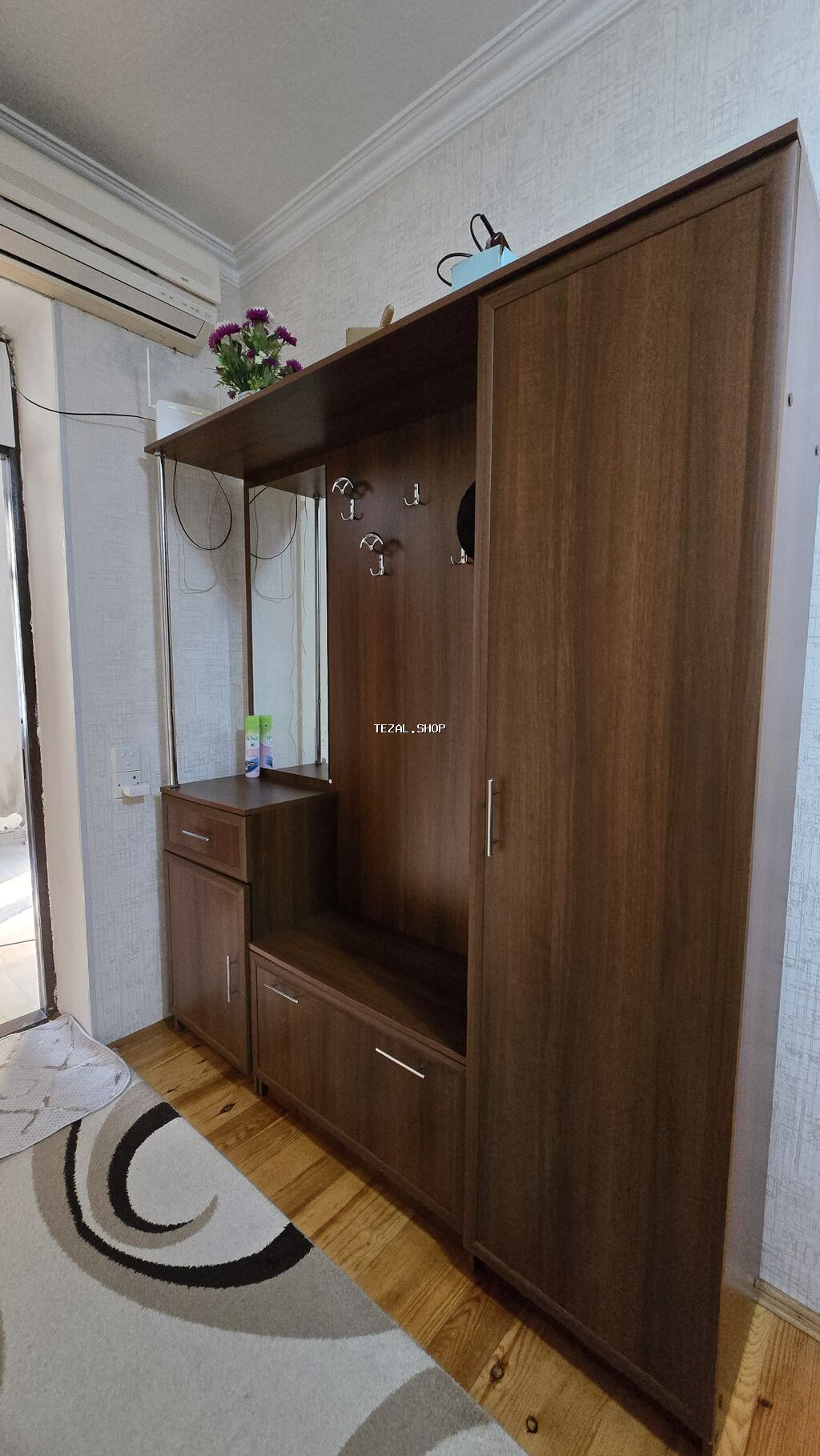 2 qapılı, Güzgülü, Qəhvəyi, Digər material, Açılan, Düz dolab - şəkil 3