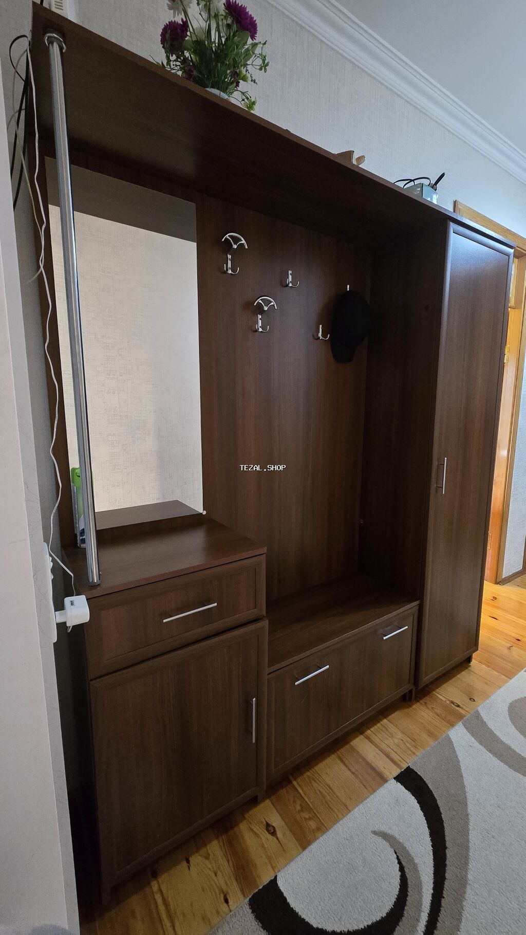 2 qapılı, Güzgülü, Qəhvəyi, Digər material, Açılan, Düz dolab - şəkil 4