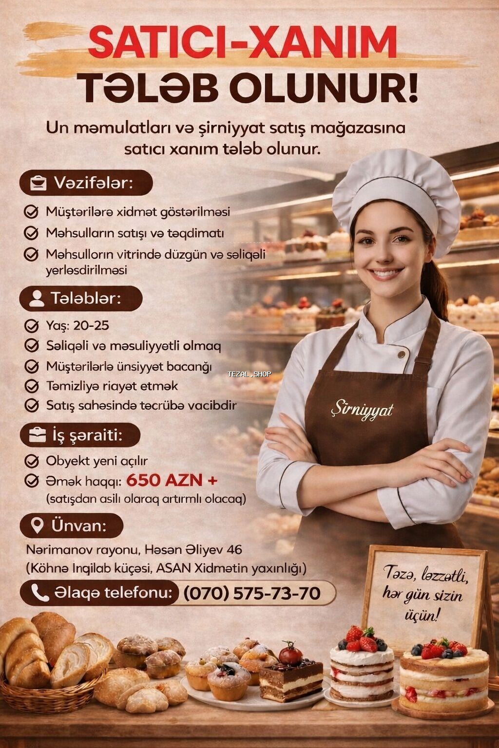 Satış məsləhətçisi tələb olunur, 1-2 illik təcrübə