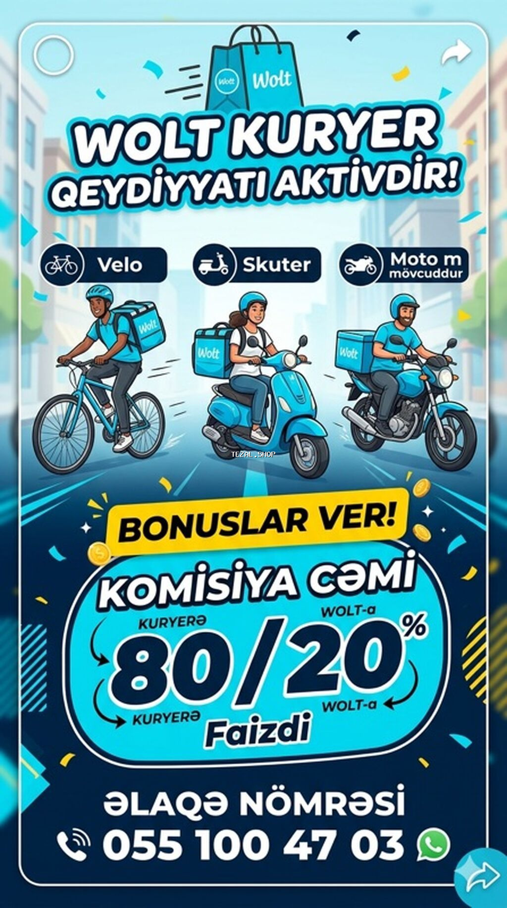 Sürücü-kuryer tələb olunur, Şəxsi nəqliyyat vasitəsi ilə, İşəmuzd ödəniş