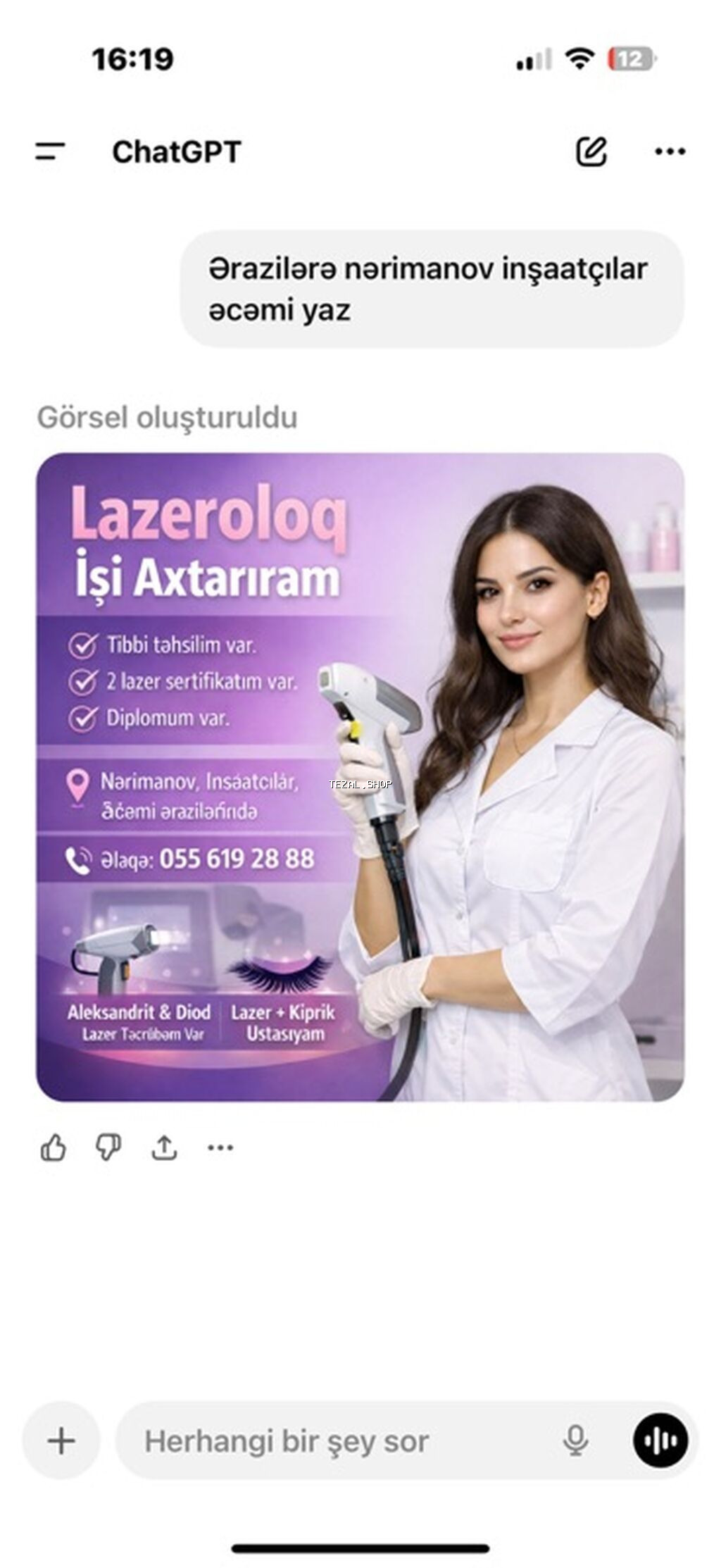 Lazer ustası, 28 yaş, 1-2 illik təcrübə, Faiz