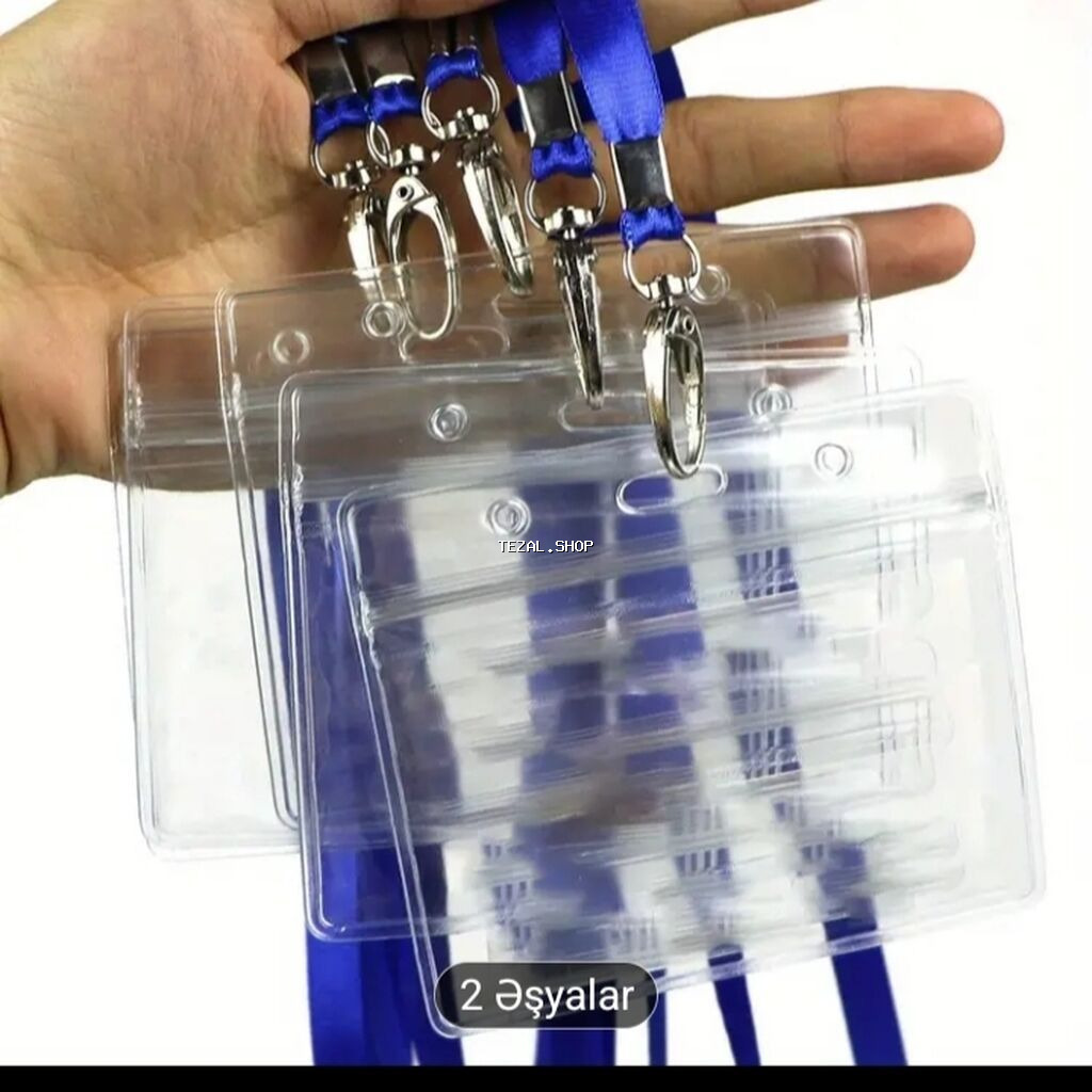 Mavi rəngli, ipək lentdən hazırlanmış boyunbağı ilə plastik şəxsiyyət - şəkil 2