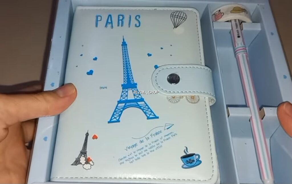 Günlük desti, defderi, qelemi, ve dekoratif lentası