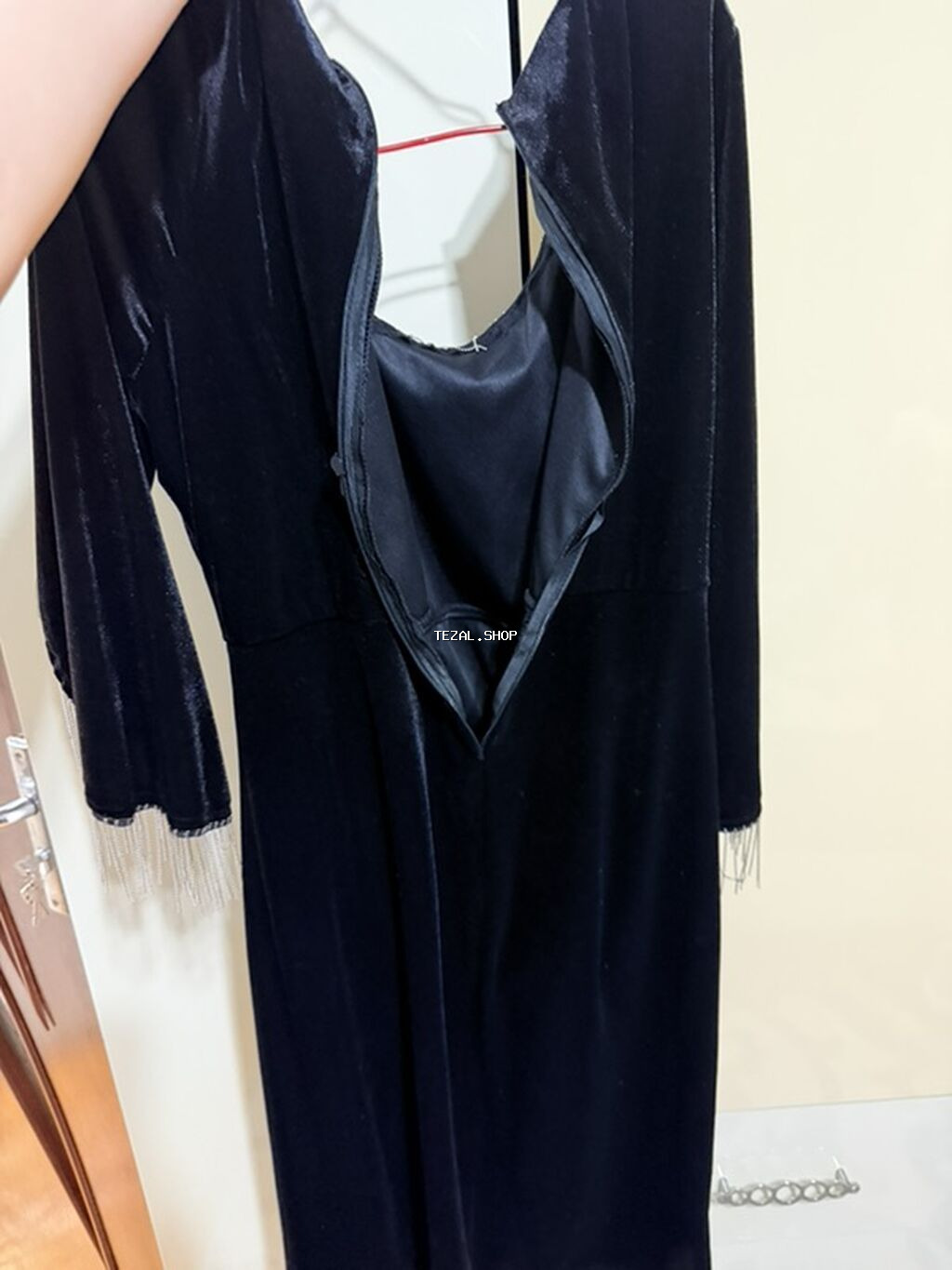 Qadın gecə/ziyafət donu - Rəng: qara - Parça: yumşaq məxmər (içinin - şəkil 2