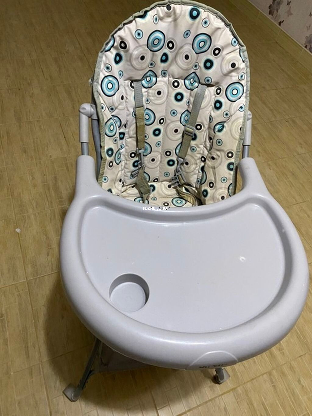 Uşaqlar üçün yüngül boz rəngli uşaq oturacağı, ağ və mavi dairələrlə - şəkil 2