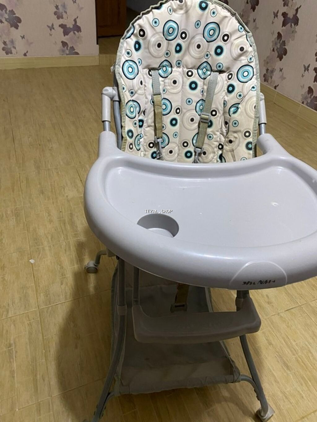 Uşaqlar üçün yüngül boz rəngli uşaq oturacağı, ağ və mavi dairələrlə - şəkil 3