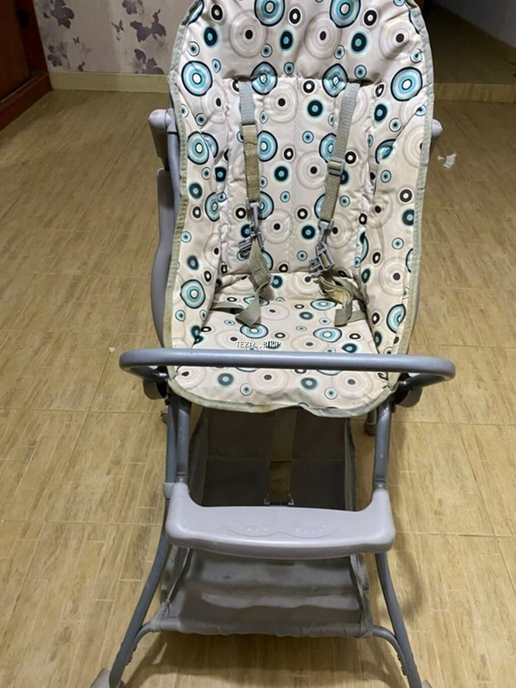 Uşaqlar üçün yüngül boz rəngli uşaq oturacağı, ağ və mavi dairələrlə - şəkil 4