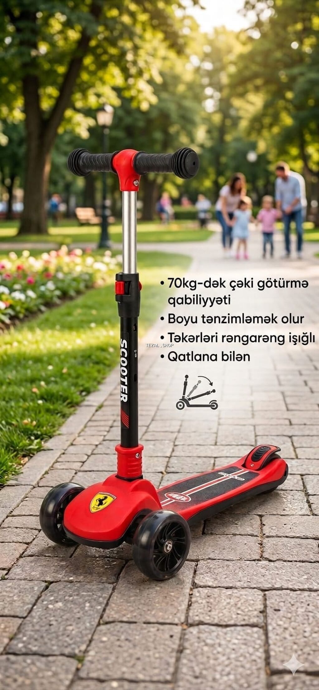 Uşaq/skuter – tənzimlənən və qatlanan model - 70 kq‑a qədər daşıma - şəkil 3
