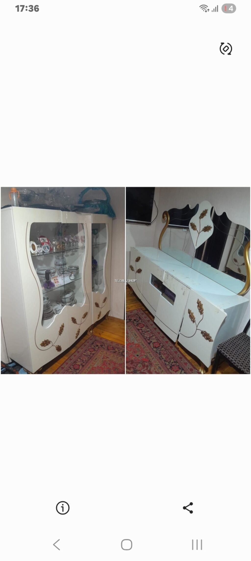 Qonaq otağı üçün dəst mebel - Rəng: krem/ağ tonlarda, qızılı dekor