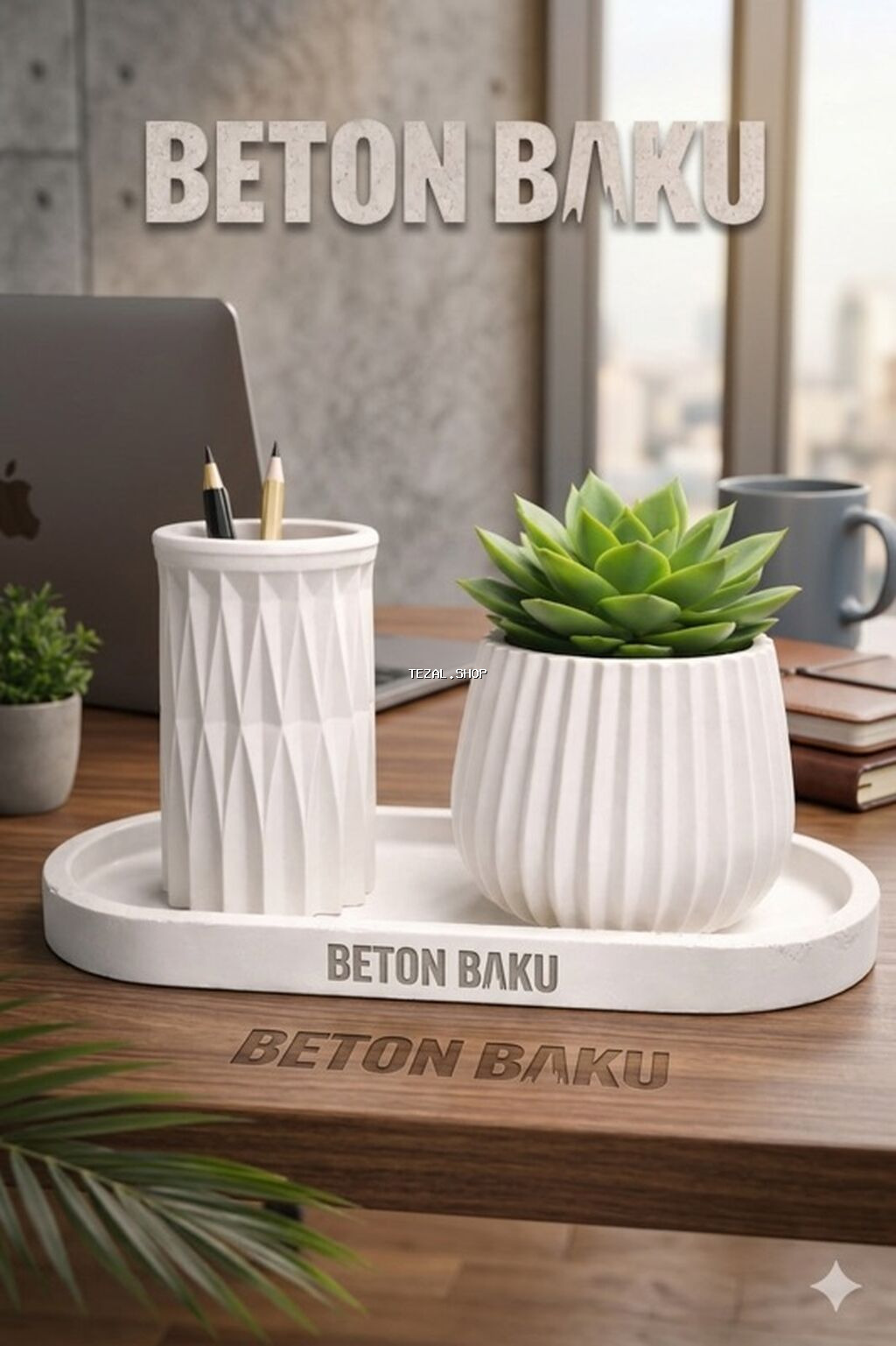 Beton Baku – masa üçün dekorativ beton set - Material: yüksək
