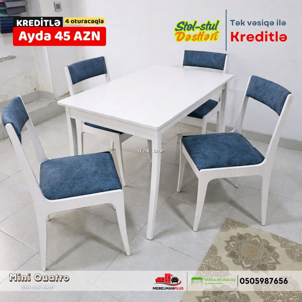 Mətbəx üçün, Yeni, Açılmayan, Dördbucaq masa, 4 stul - şəkil 2