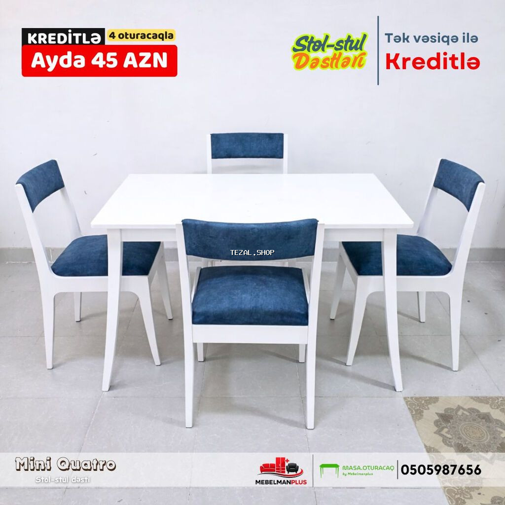 Mətbəx üçün, Yeni, Açılmayan, Dördbucaq masa, 4 stul - şəkil 3