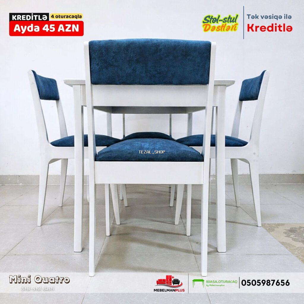 Mətbəx üçün, Yeni, Açılmayan, Dördbucaq masa, 4 stul - şəkil 4
