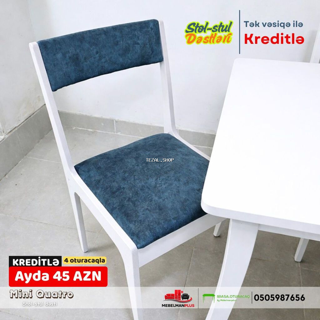 Mətbəx üçün, Yeni, Açılmayan, Dördbucaq masa, 4 stul - şəkil 5