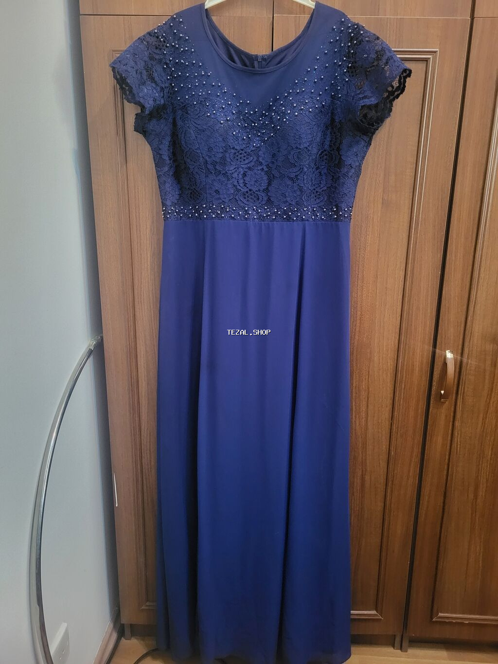 Tünd mavi rəngdə zərif ziyafət/libas. 48 ölçüdə - Uzun model, axıcı - şəkil 2