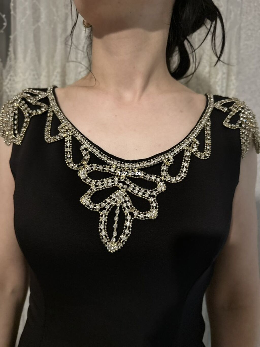 Zərif qara ziyafət donu - Uzun, bədənə oturan siluet, aşağı hissədə - şəkil 3