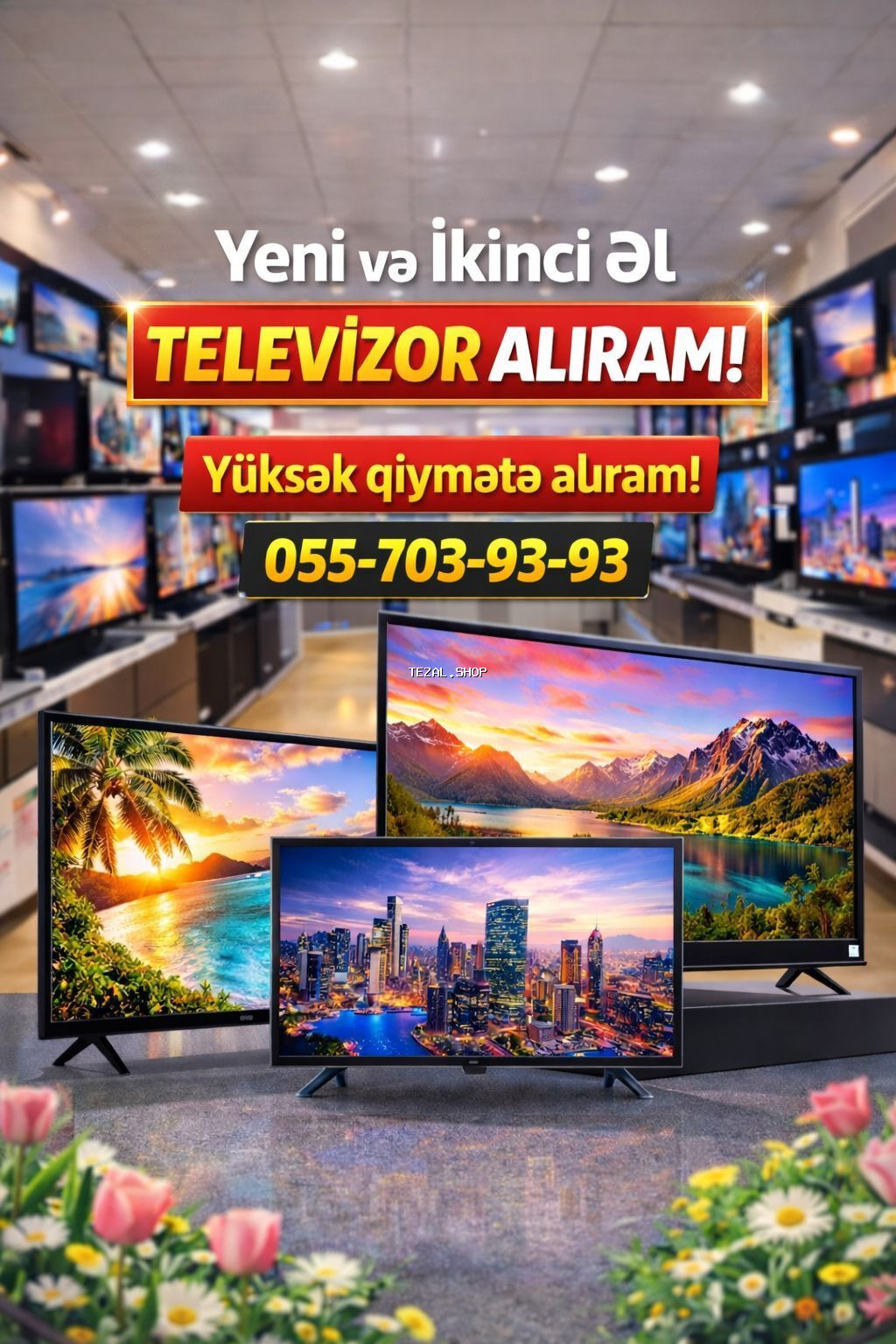 Yeni və ikinci əl Televizor alıram yüksək qiymətə alıram 055 703 93