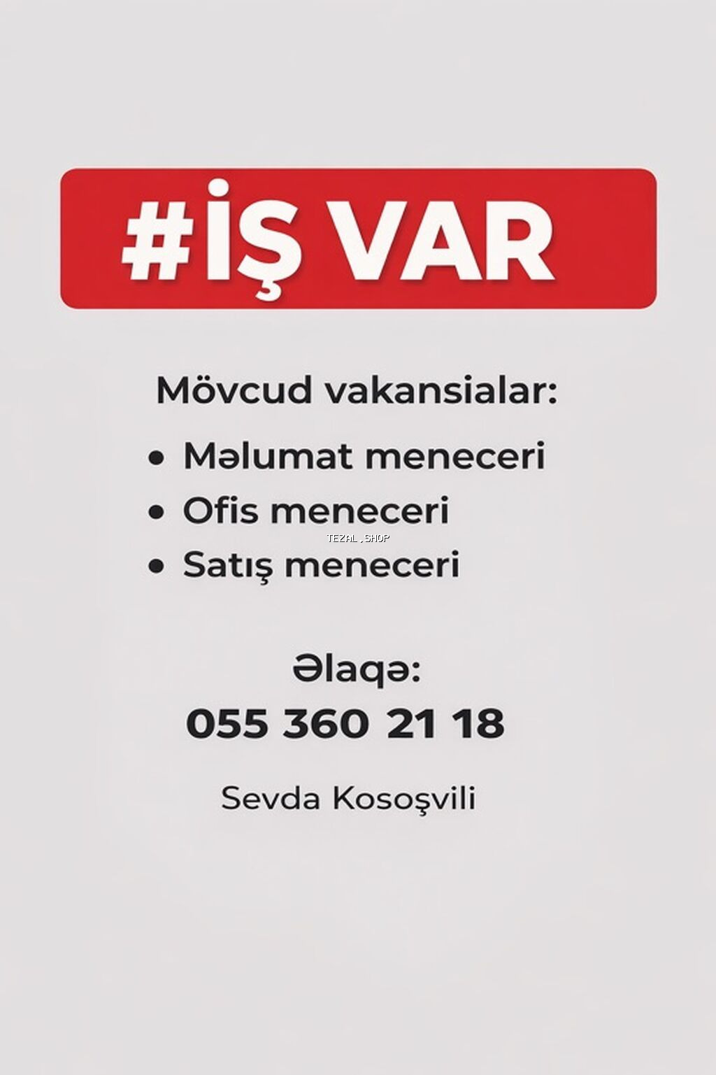 Satış meneceri tələb olunur, 18-29 yaş, Təcrübəsiz, Aylıq ödəniş