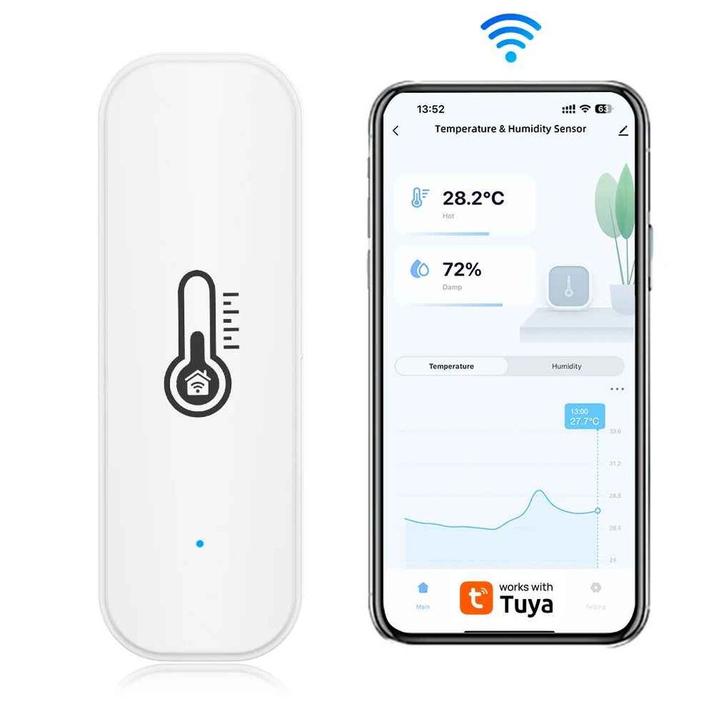 Xüsusiyyətlər: Tuya WiFi Ağıllı Temperatur və Rütubət Sensoru, Alexa