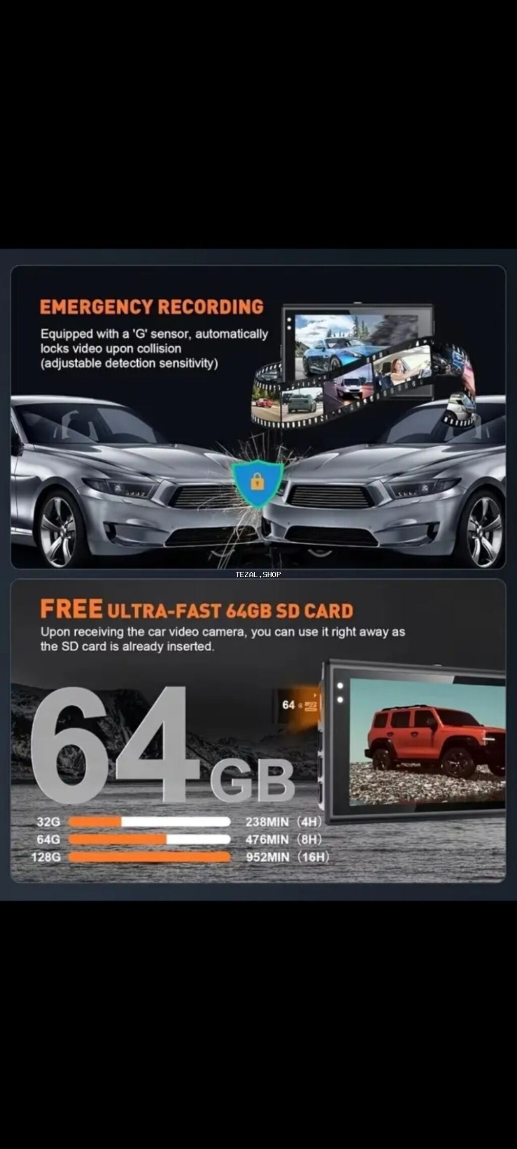 Videoreqistratorlar, Yeni, Avtomatik, 64 gb, Çin, Pulsuz çatdırılma - şəkil 5