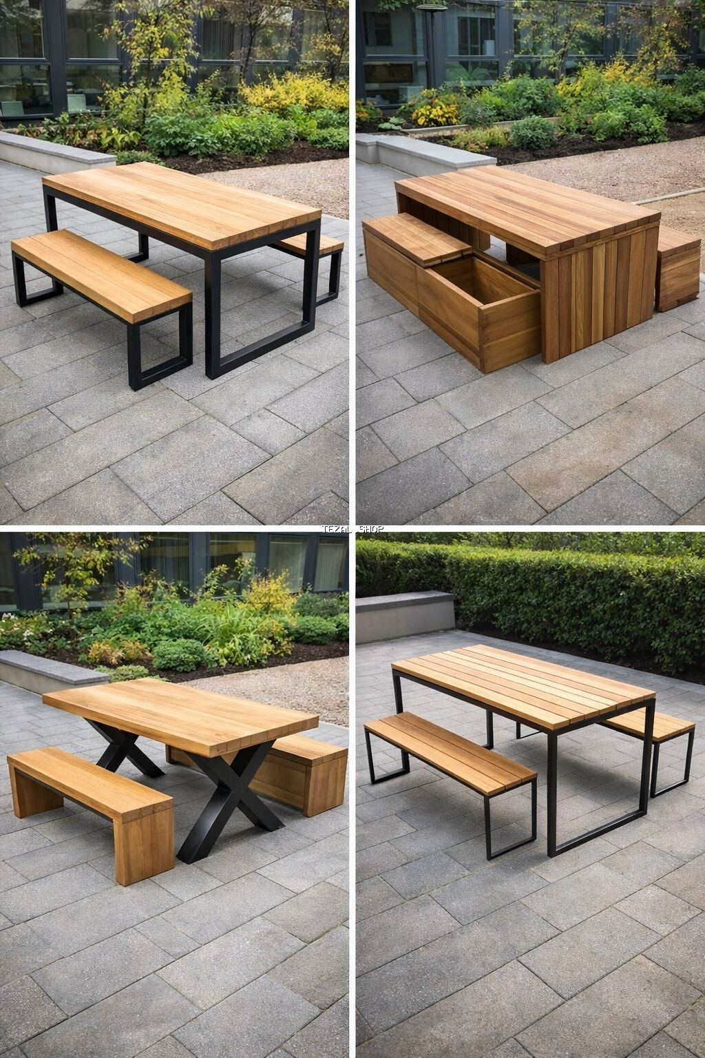 Yeni, Dördbucaq masa, 4 stul, Açılmayan, Skameykalar ilə, Taxta, Azərbaycan