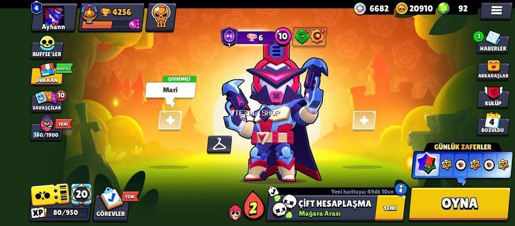 Brawl Stars oyun hesabı - Kupa: 4256 - Qabıq/gem/müxtəlif valyutalar