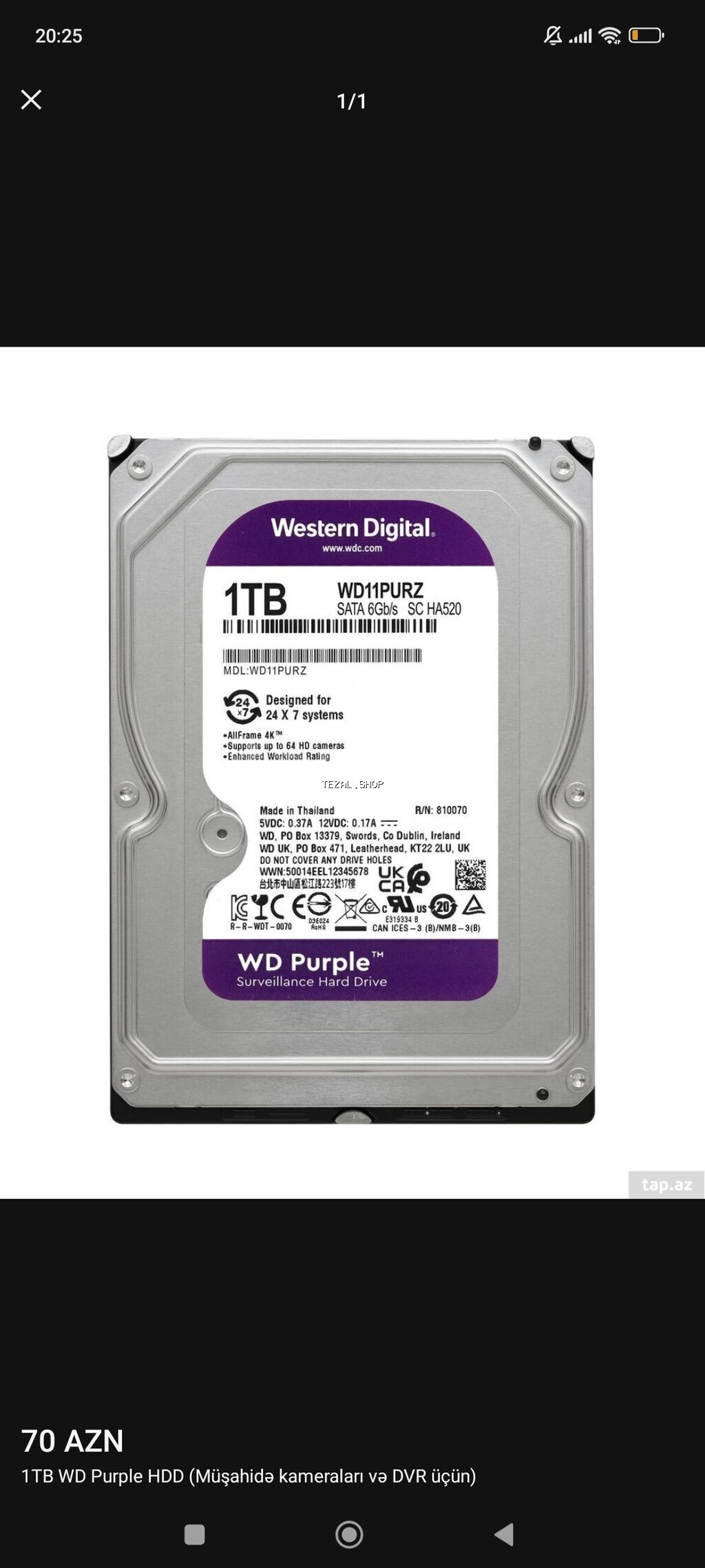 Xarici Sərt disk (HDD) Western Digital (WD), 1 TB, 5400 RPM, 3.5", Yeni
