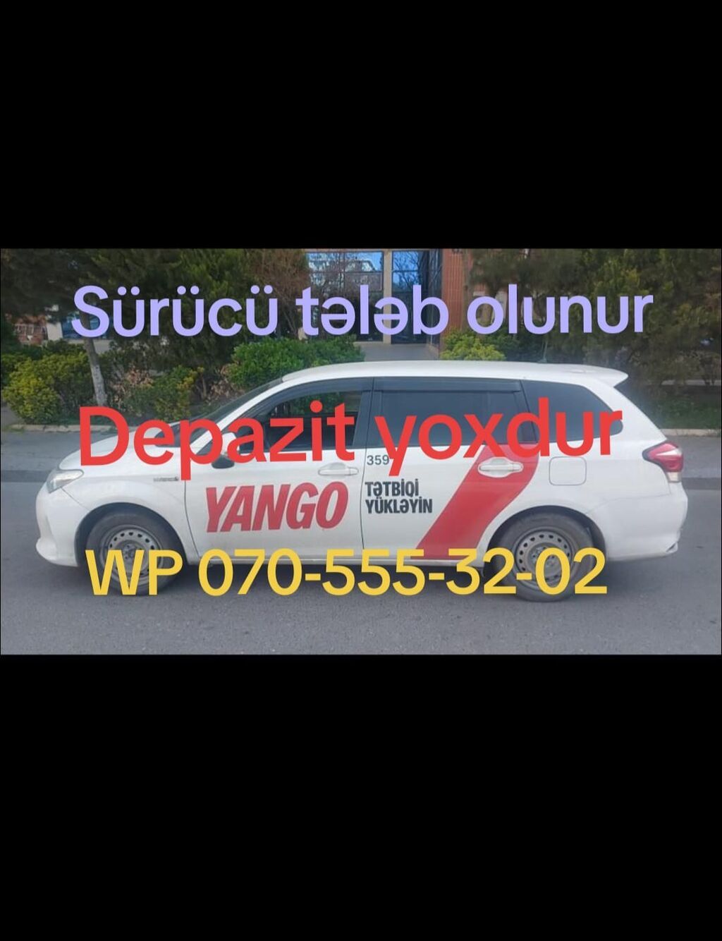 Taksi sürücüsü tələb olunur, Nəqliyyat təmin edilir, Həftəlik ödəniş, Təcrübəsiz