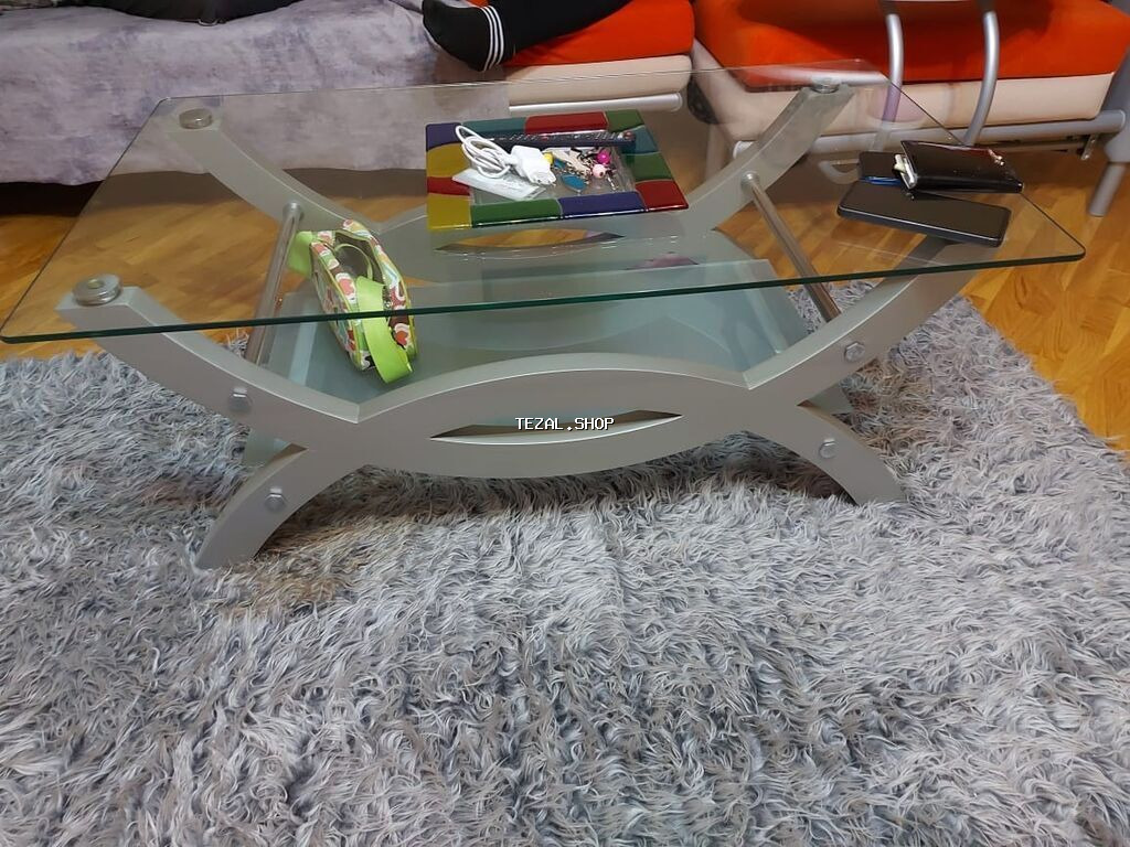 Şüşə üstlü salon/jurnal masası - Üst səth: qalın, şəffaf temperli