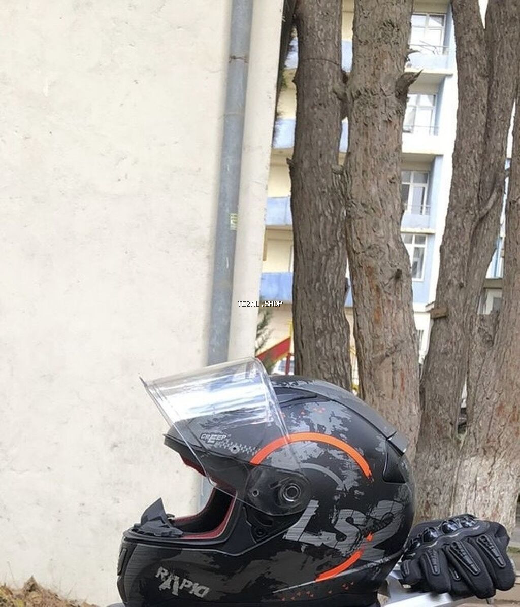 LS2 tam üzlü moto dəbilqə - Model: LS2 (qrafik naxışlı, tünd boz/qara