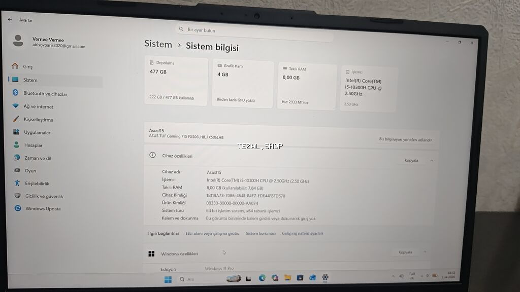 ASUS TUF Gaming F15 oyun noutbuku - Model: ASUS TUF Gaming F15 - şəkil 5