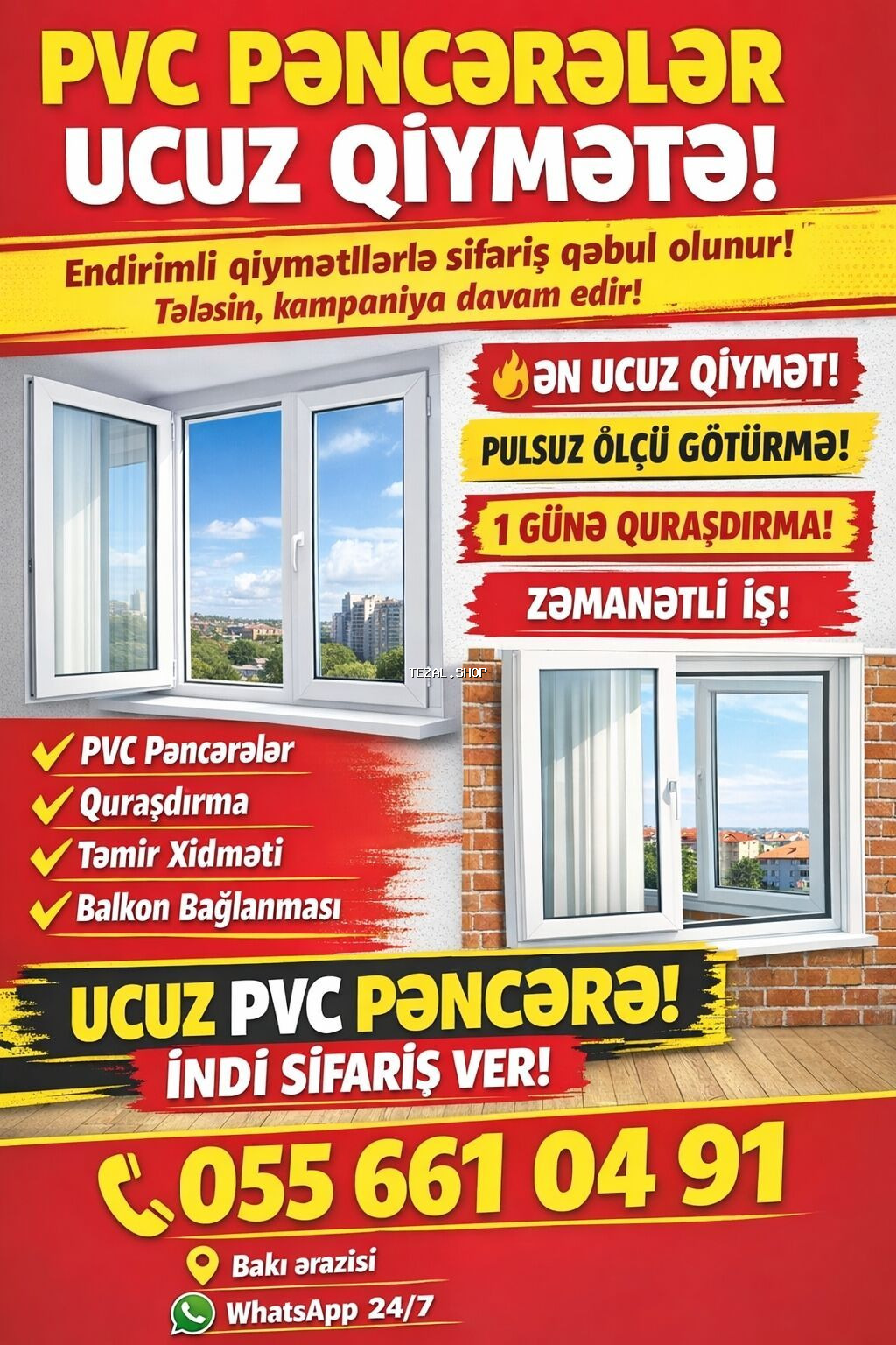 Ən ucuz qiymətə PVC (plastik) pəncərə və qapı sifarişləri qəbul