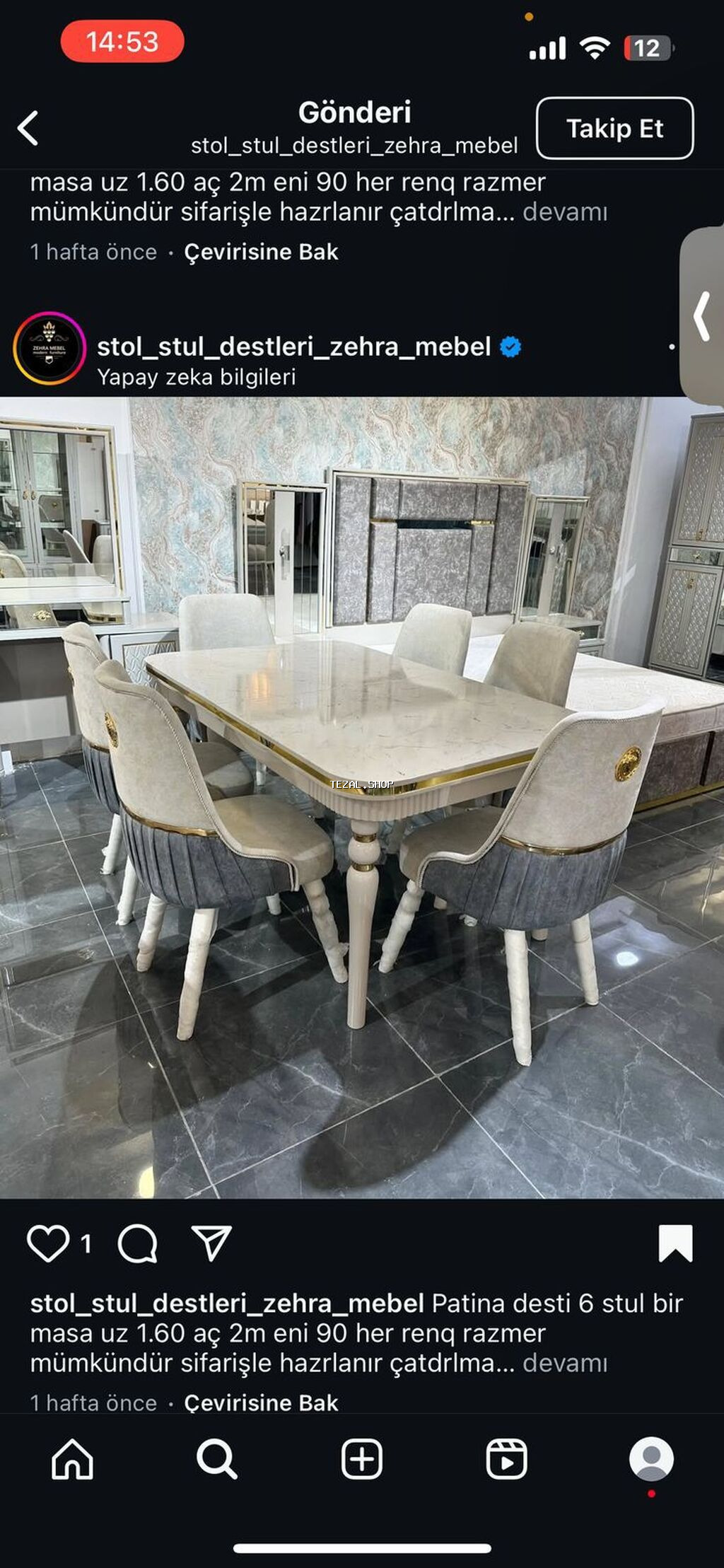 Qonaq otağı üçün, Yeni, Açılan, Dördbucaq masa, 6 stul - şəkil 2