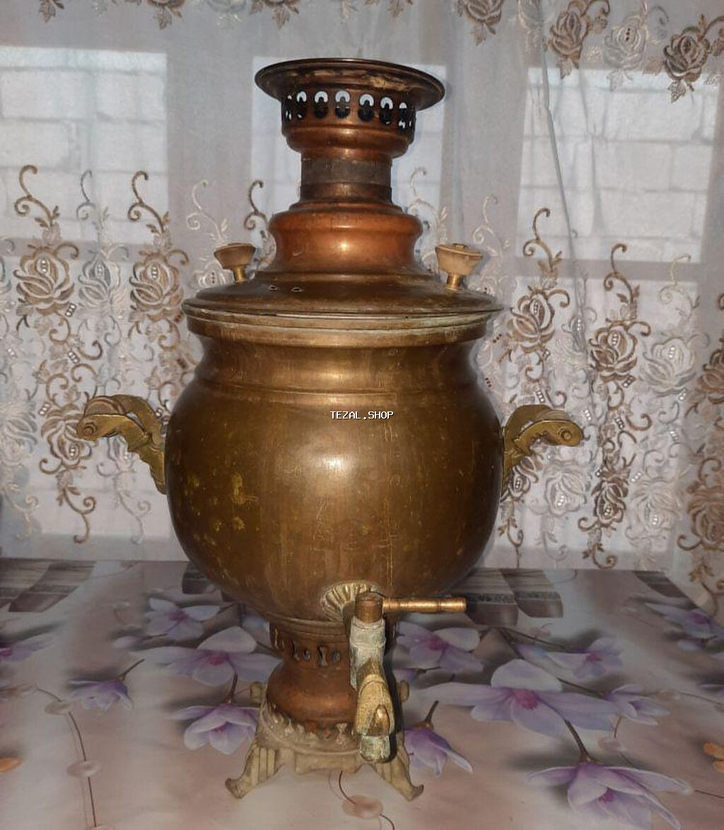 Antik mis samovar - Material: bərk mis gövdə, bürünc detallarla -
