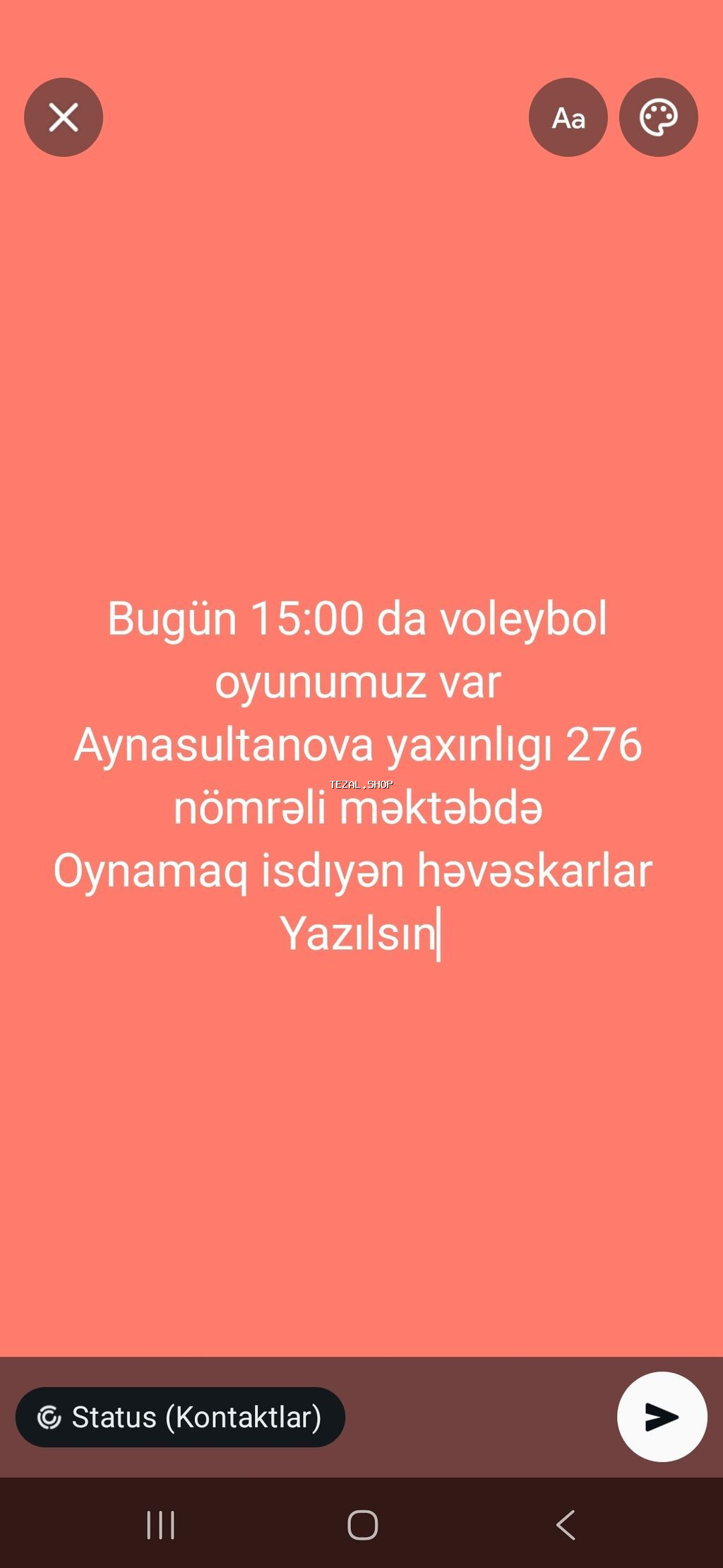Həvəskarlar üçün voleybol oyunu - Tarix və saat: bu gün, 15:00 -