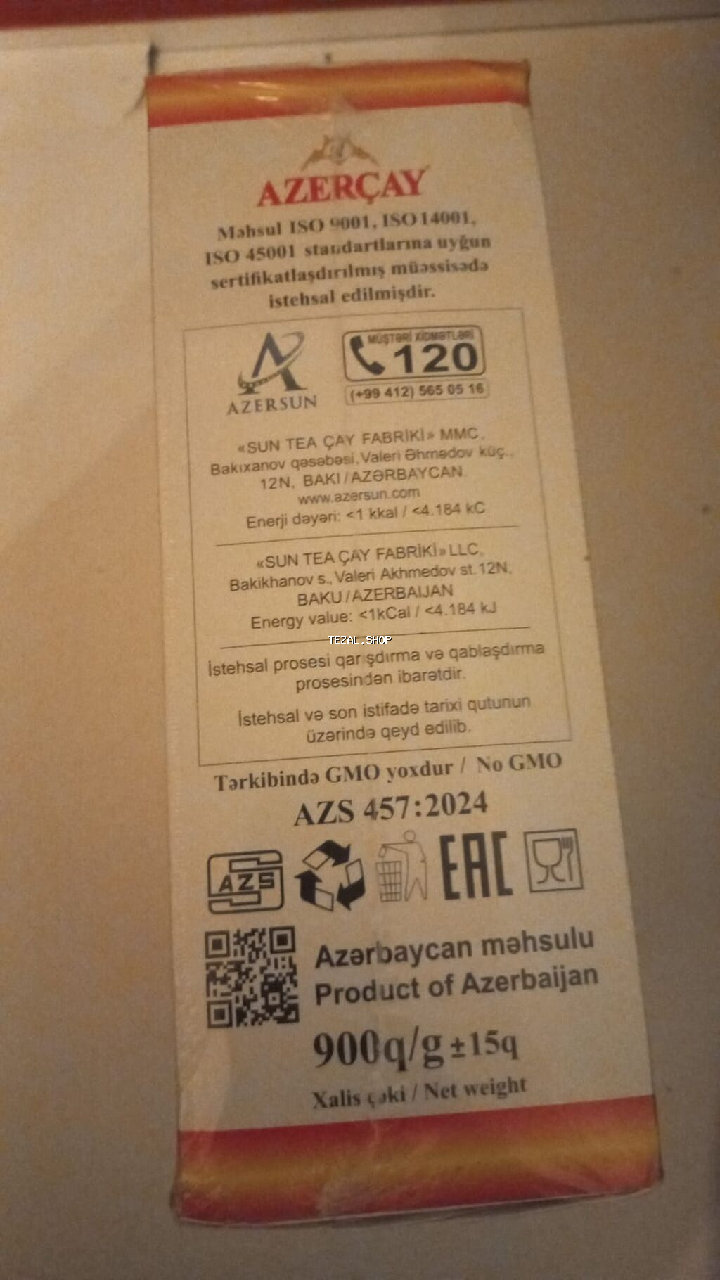 Məhsul: Azərçay – Azərbaycan istehsalı qara çay (döyülmüş iriçəkili - şəkil 2