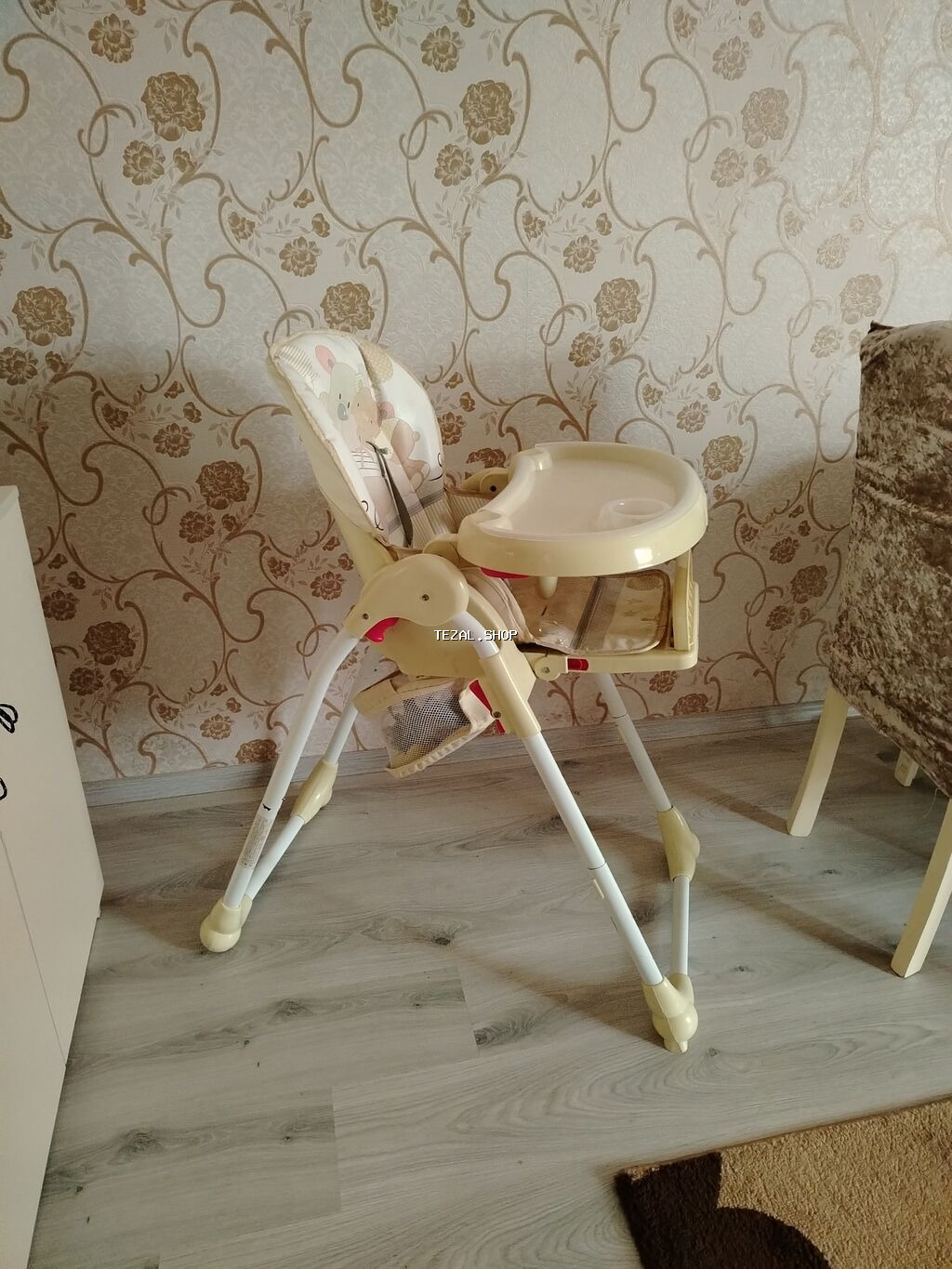 Uşaq üçün yemək stulu - Rəng: krem/bej tonları, ağ metal ayaqlar - - şəkil 2