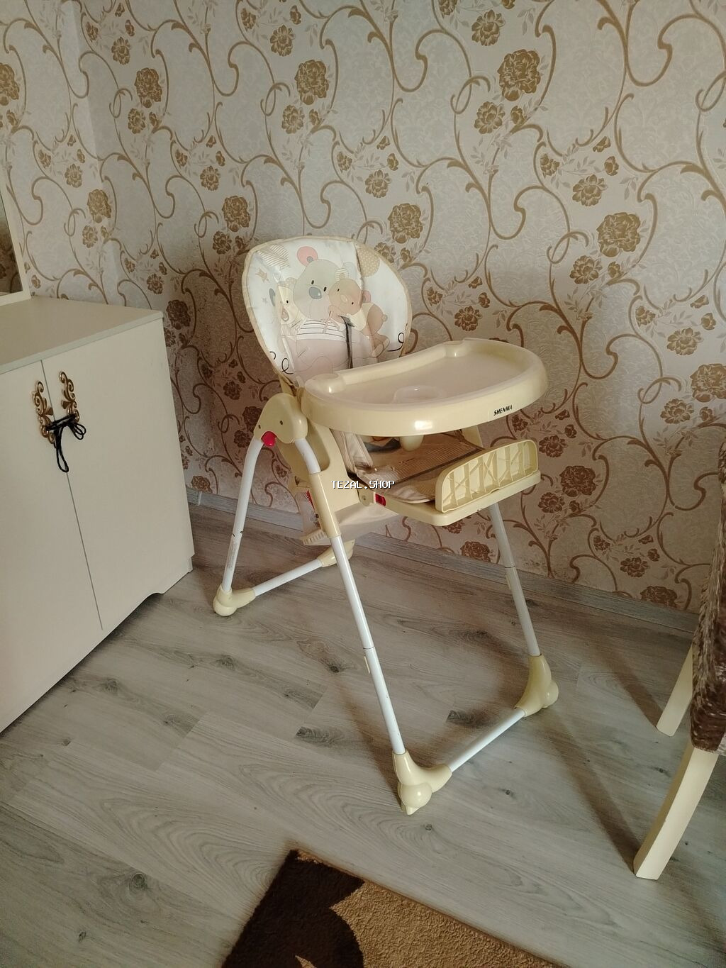 Uşaq üçün yemək stulu - Rəng: krem/bej tonları, ağ metal ayaqlar - - şəkil 4