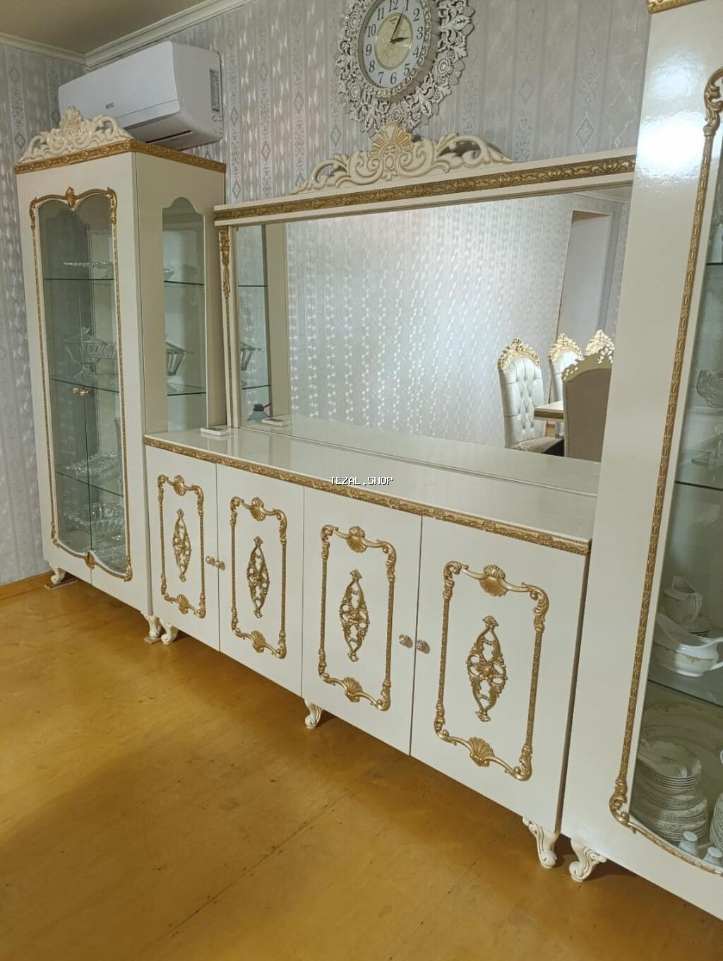 Klassik üslublu qonaq otağı vitrin və bufet dəsti, kamod desti