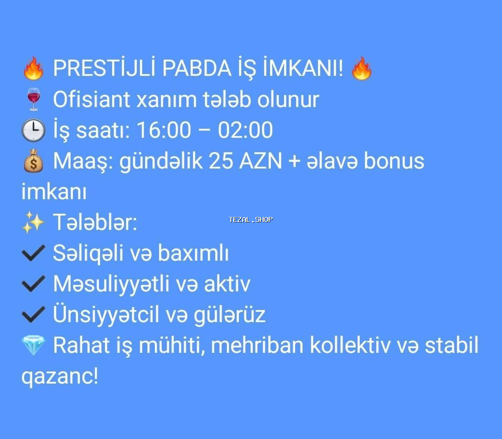 Ofisiant tələb olunur, Pivə barı, Gündəlik ödəniş