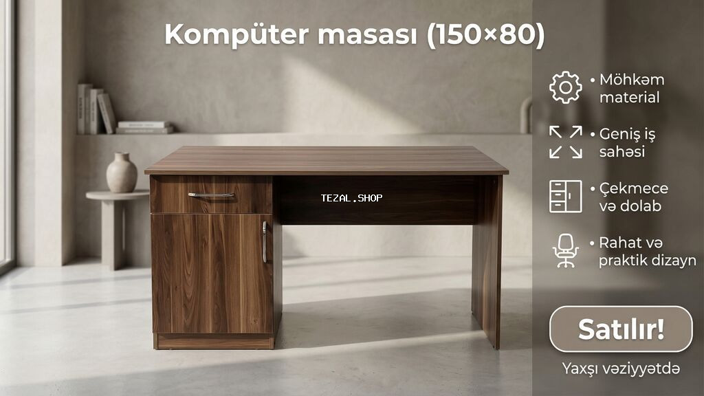 Kompüter masası, İşlənmiş, Açılan, Taxta, Dördbucaq masa