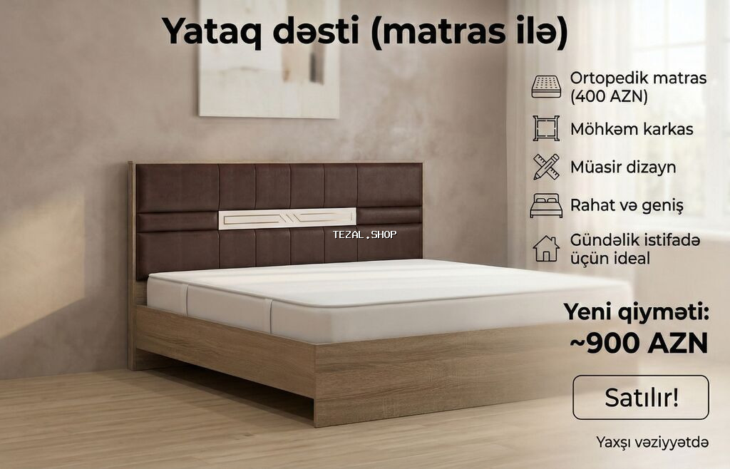 İşlənmiş, İkinəfərlik çarpayı, Bazasız, Matras ilə, Siyirməsiz, Azərbaycan