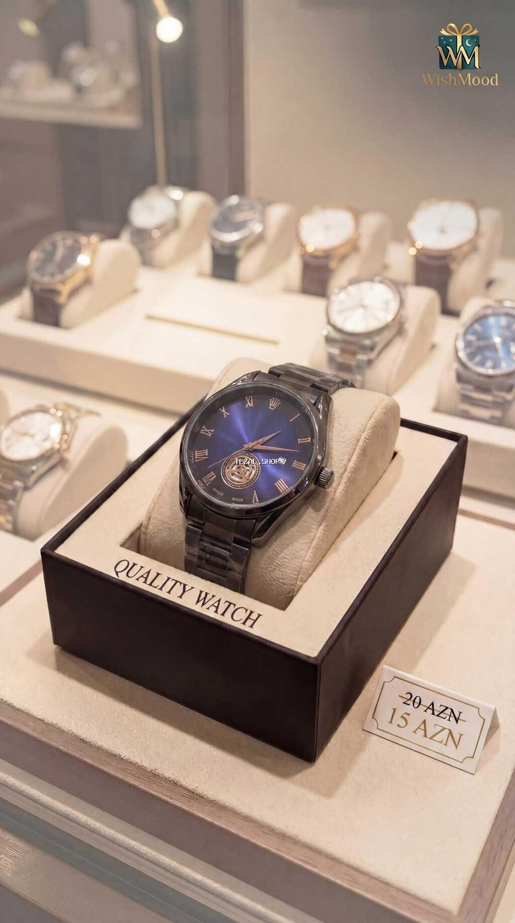 Kvars mexanizmlə klassik kişi qol saatı - Rəng: tünd göy sunburst