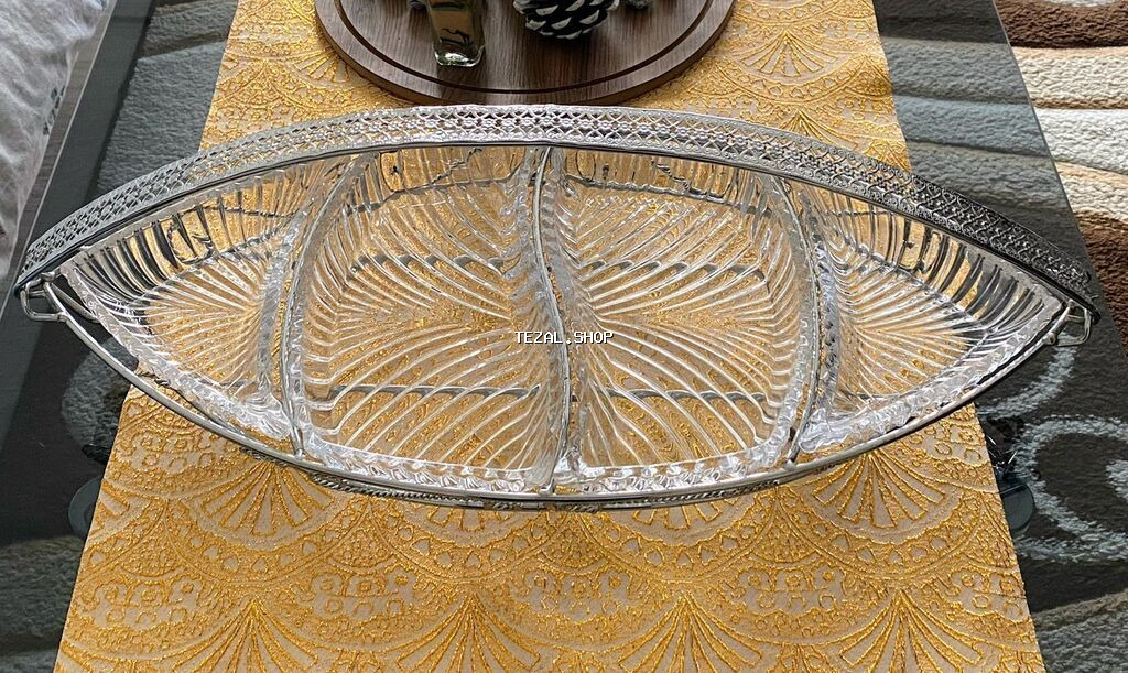 Şüşə Servis Qabı – bölməli, dəmir karkaslı - Material: şəffaf bərk